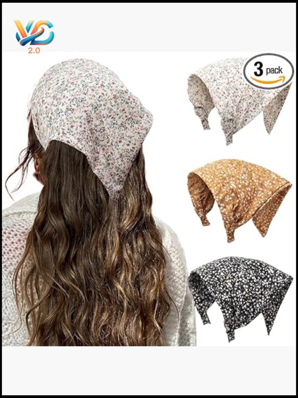 Floral Hair Scarf Headbands for Women Boho Bandanas Triangle Kerchief Vintage